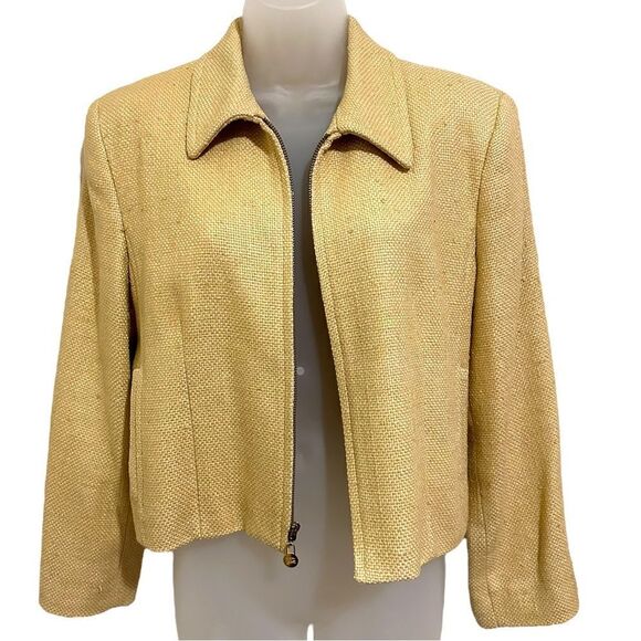 Burberry’s of London Silk Vintage Crop Zip Front Mid Mustard Gold Blazer Jacket - Picture 3 of 12